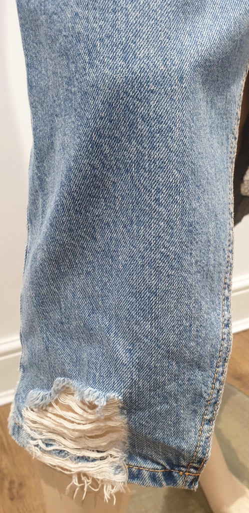 CURRENT / ELLIOTT Blue Cotton Blend Denim Distressed Fray A-Line Casual Skirt 27