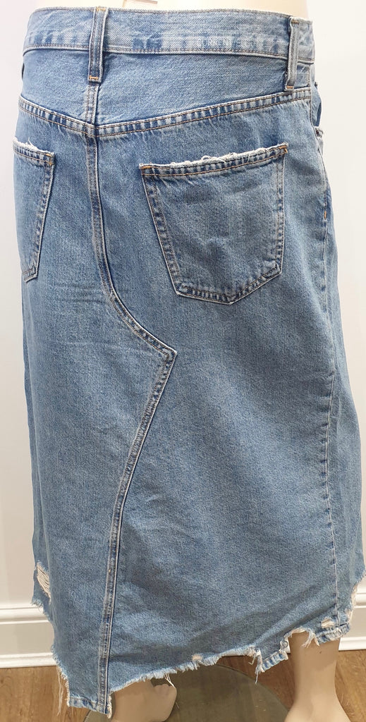 CURRENT / ELLIOTT Blue Cotton Blend Denim Distressed Fray A-Line Casual Skirt 27
