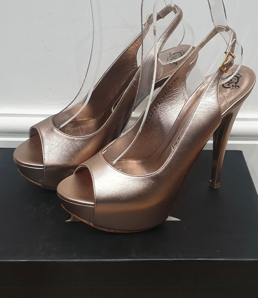 GINA Nude Metallic Leather Peep Toe Platform High Stiletto Evening Sandals Shoes