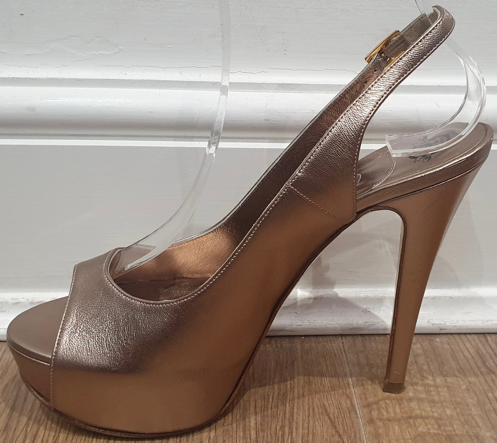 GINA Nude Metallic Leather Peep Toe Platform High Stiletto Evening Sandals Shoes