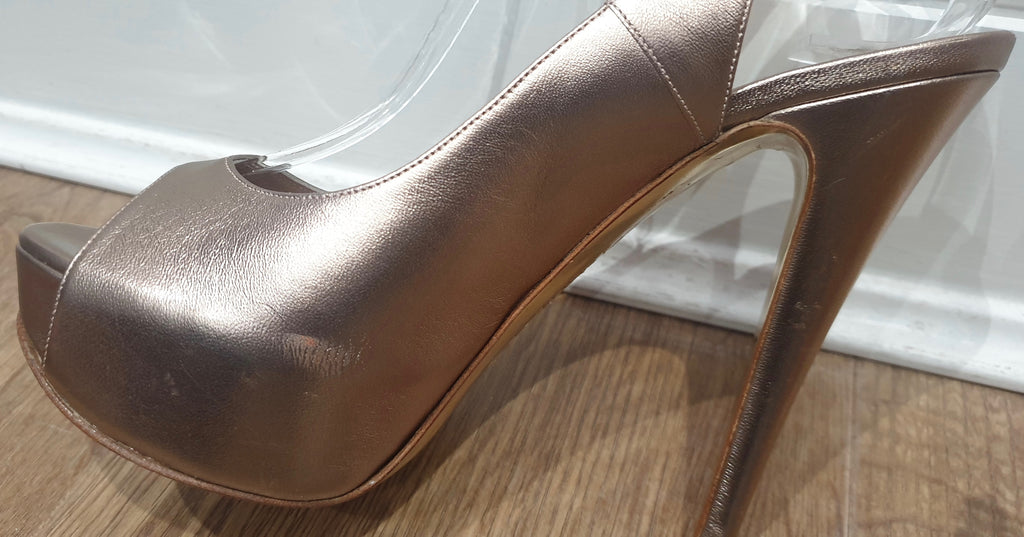 GINA Nude Metallic Leather Peep Toe Platform High Stiletto Evening Sandals Shoes