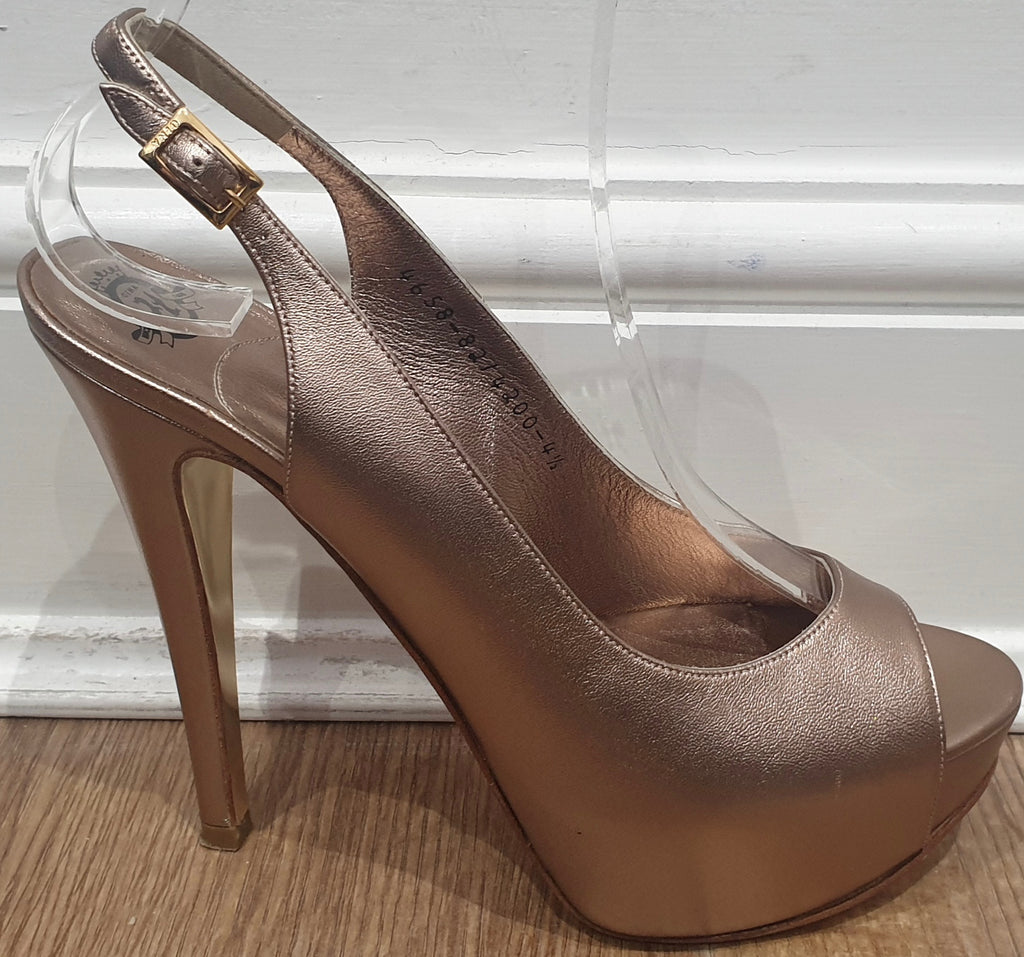 GINA Nude Metallic Leather Peep Toe Platform High Stiletto Evening Sandals Shoes