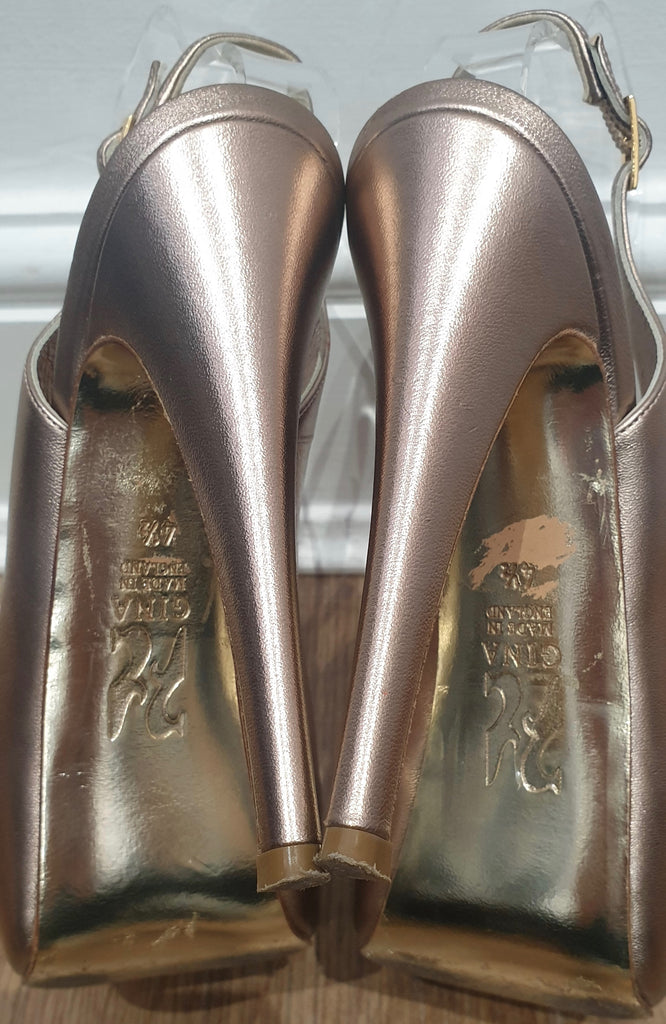 GINA Nude Metallic Leather Peep Toe Platform High Stiletto Evening Sandals Shoes