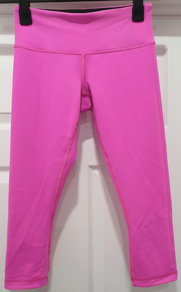 LULULEMON Black & Pink Reversible Activewear Crop Capri Gym Yoga Leggings Pants