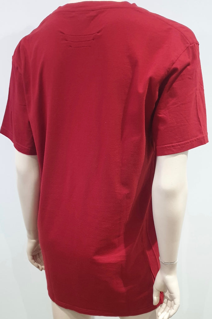 BALMAIN Menswear Burgundy Red Cotton Printed Front Short Sleeve T-Shirt Tee Top