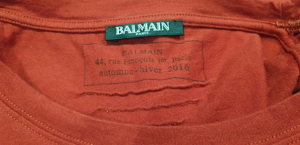 BALMAIN Menswear Burgundy Red Cotton Printed Front Short Sleeve T-Shirt Tee Top