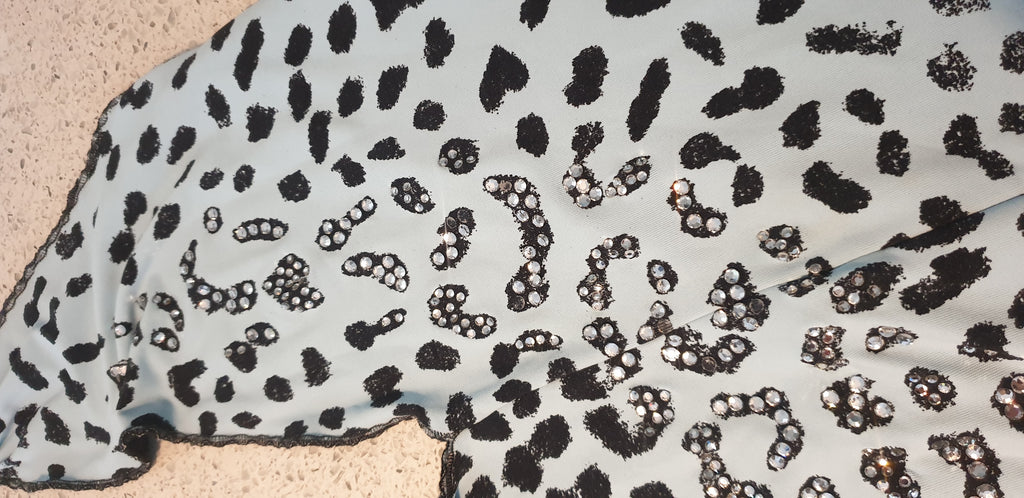 DESIGNER MADE IN ITALY Blue & Black Animal Print Diamante Halter Neck Swimsuit S