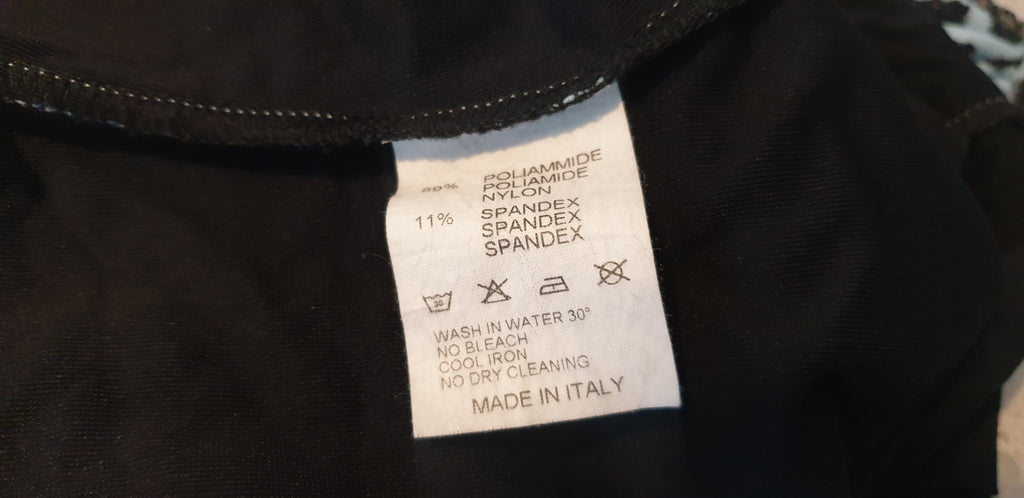 DESIGNER MADE IN ITALY Blue & Black Animal Print Diamante Halter Neck Swimsuit S