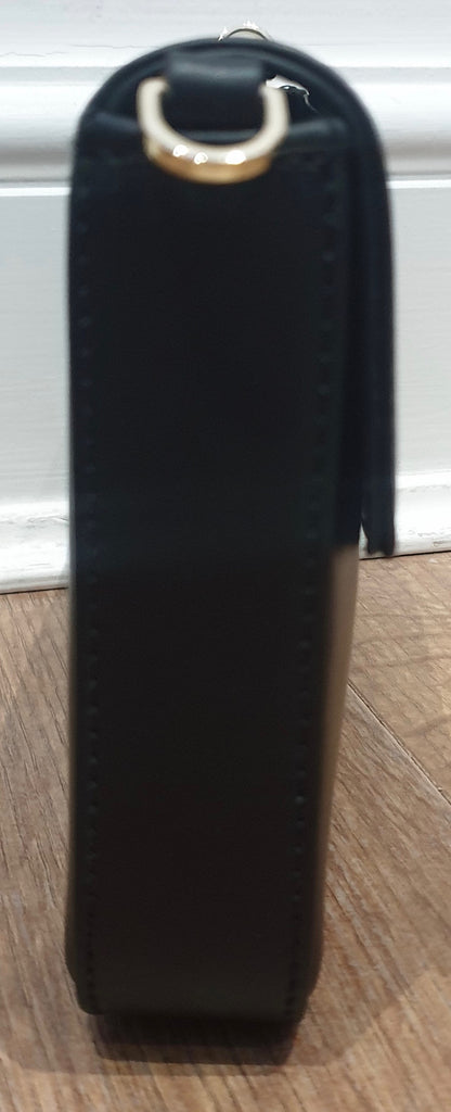 GLORIA ORTIZ Black Leather Detachable Metallic Chain Shoulder Strap Clutch Bag