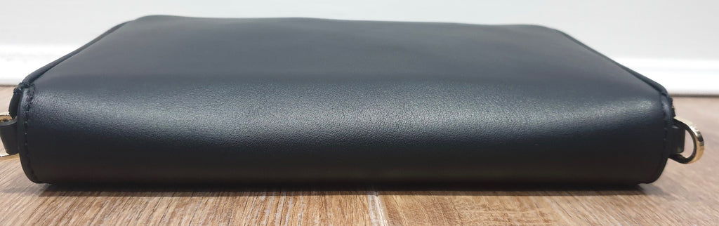 GLORIA ORTIZ Black Leather Detachable Metallic Chain Shoulder Strap Clutch Bag