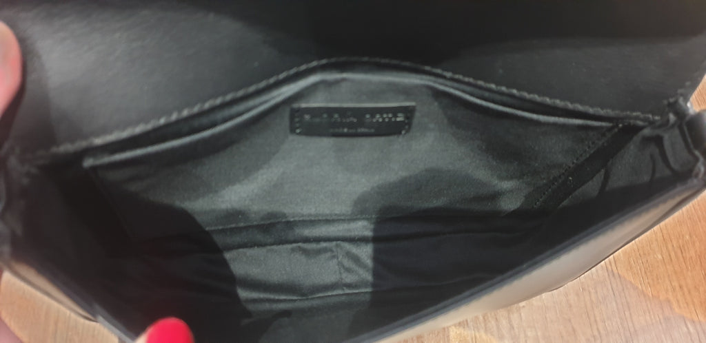 GLORIA ORTIZ Black Leather Detachable Metallic Chain Shoulder Strap Clutch Bag