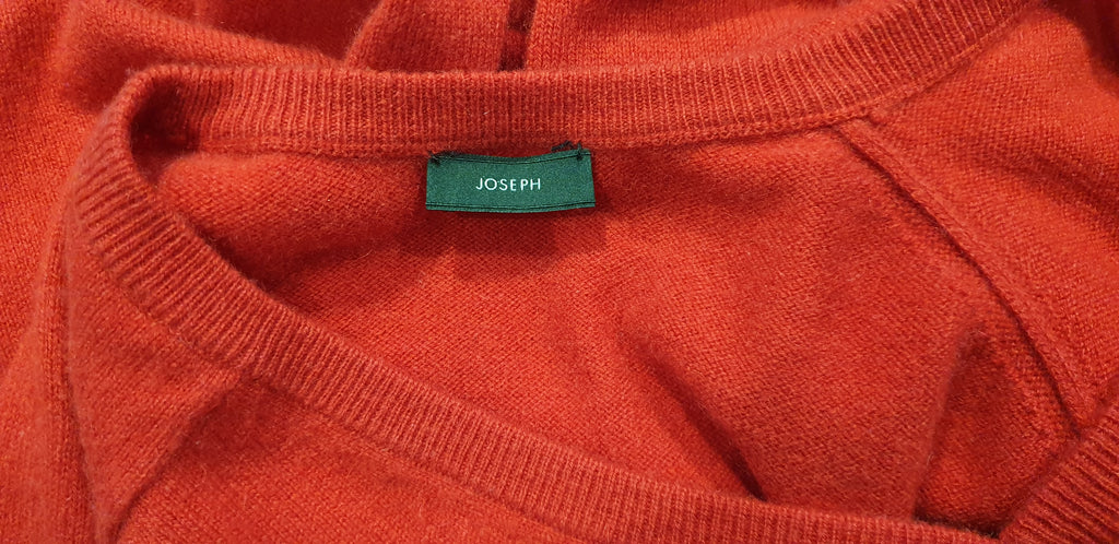 JOSEPH Red Cashmere V Neck Black Leather Elbow Patch Jumper Sweater Top S