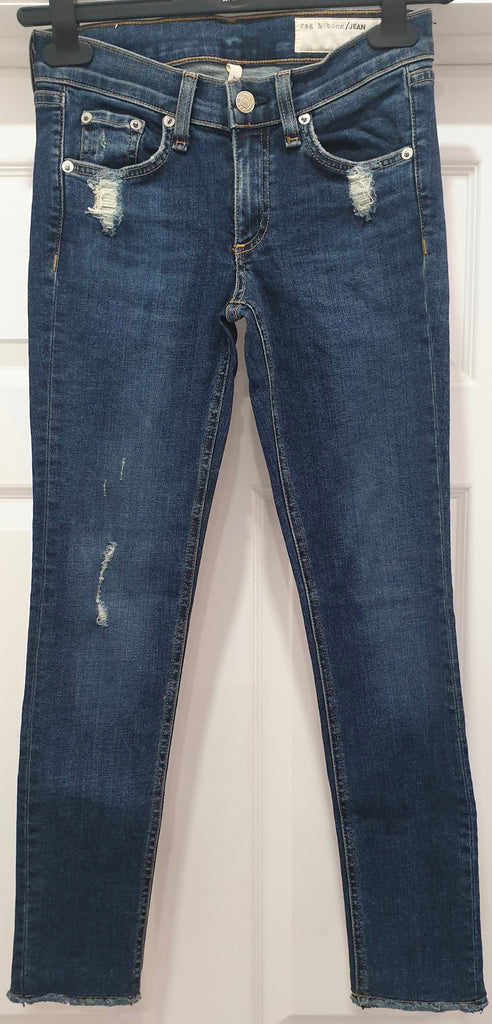 RAG & BONE Blue Cotton Denim Distressed Skinny Crop Capri Jeans Trousers Pants