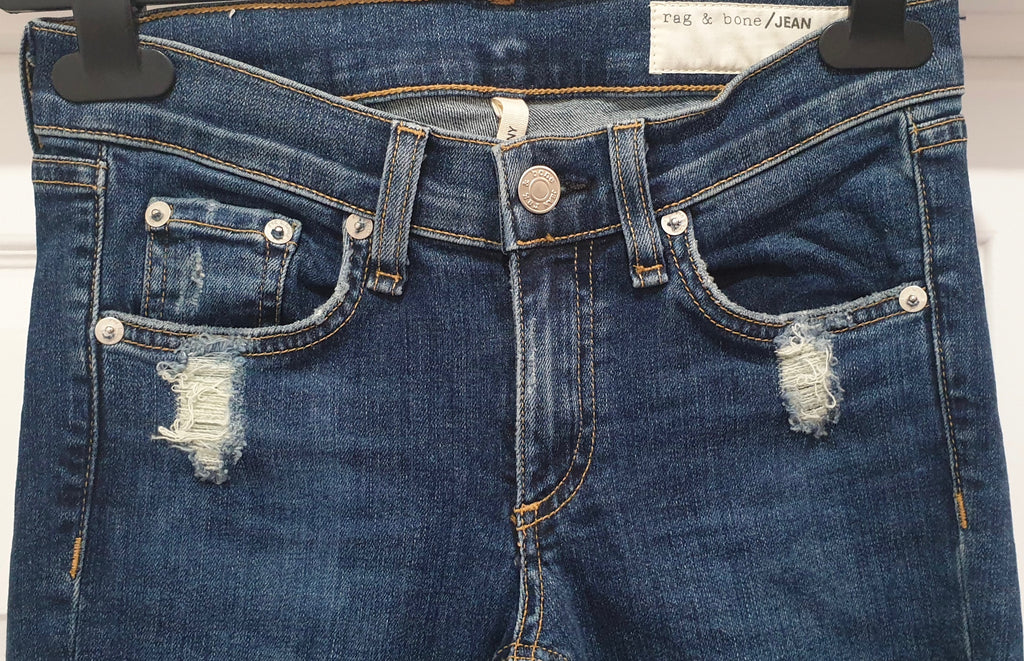 RAG & BONE Blue Cotton Denim Distressed Skinny Crop Capri Jeans Trousers Pants