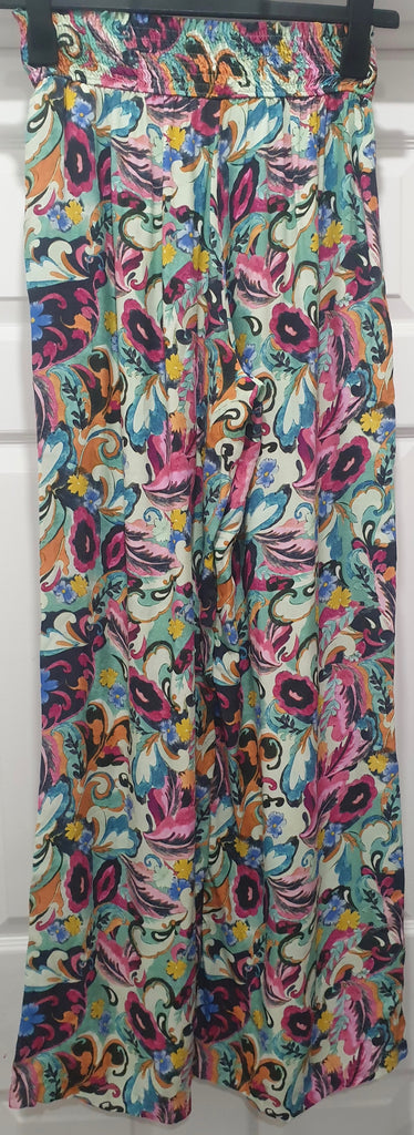 DEHA EXPRESSION Multi Colour Floral Print Elastic Waist Wide Leg Trousers Pants