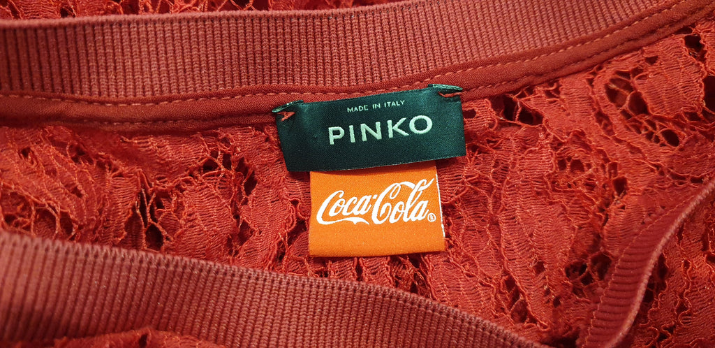 PINKO COCA COLA Collaboration Round Neck Crystal Long Sleeve Lace Blouse Top L