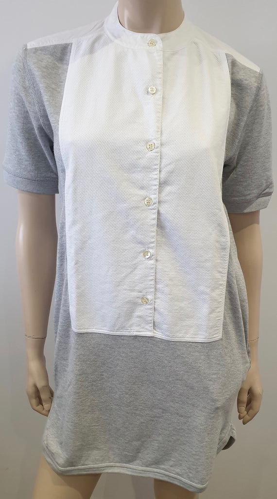 STELLA MCCARTNEY White & Grey Cotton Short Sleeve Casual Jersey Dress 42 UK12