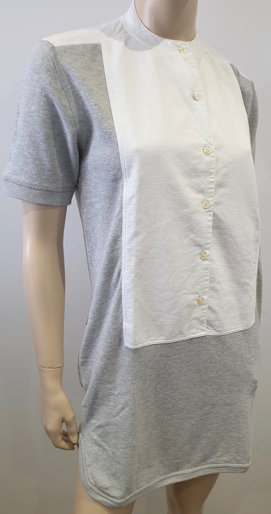 STELLA MCCARTNEY White & Grey Cotton Short Sleeve Casual Jersey Dress 42 UK12