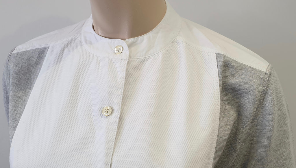 STELLA MCCARTNEY White & Grey Cotton Short Sleeve Casual Jersey Dress 42 UK12