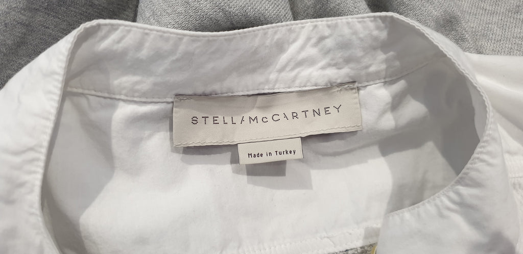 STELLA MCCARTNEY White & Grey Cotton Short Sleeve Casual Jersey Dress 42 UK12