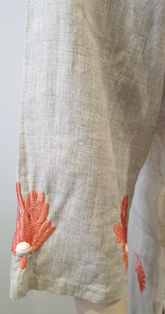 BARBARA GERWIT Beige V Neck Embroidered Shell Detail Beachwear Tunic Kaftan Top