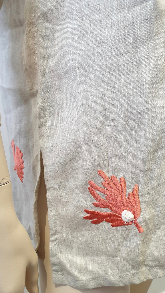 BARBARA GERWIT Beige V Neck Embroidered Shell Detail Beachwear Tunic Kaftan Top