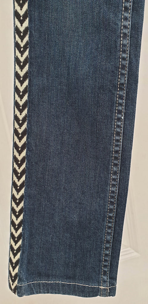 ISABEL MARANT ETOILE Blue Cotton Aztec Trim Slim Leg Jeans Trousers Pants 36 UK8