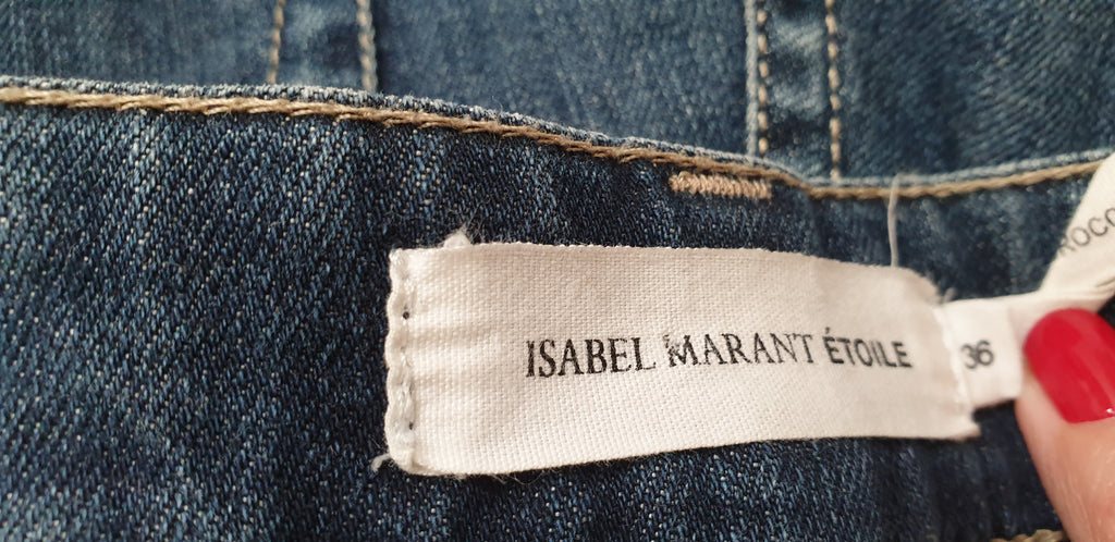 ISABEL MARANT ETOILE Blue Cotton Aztec Trim Slim Leg Jeans Trousers Pants 36 UK8