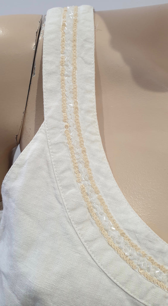 NOA NOA LEISURE LINEN White Linen Sequin Trim Sleeveless Cami Vest Top XL