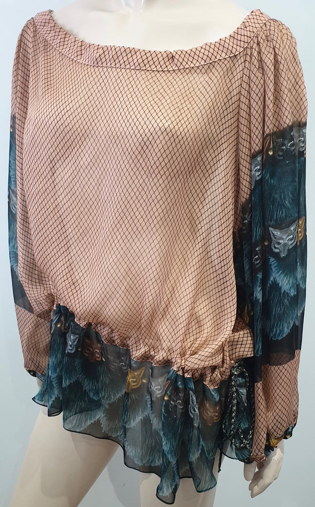 VASSILISA Multi Colour Silk Fox Print Beachwear Tunic Kimono Blouse Top S EU36