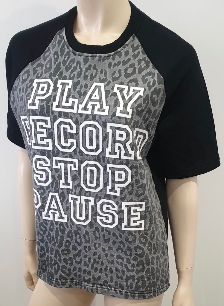 MARKUS LUPFER Black & Grey Animal Print Round Neck Short Sleeve T-Shirt Tee Top