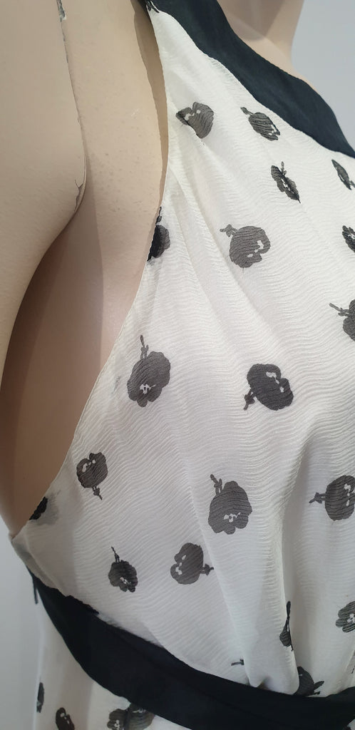 PAUL SMITH BLACK LABEL White Black Silk Floral Belted Sleeveless Maxi Dress UK12