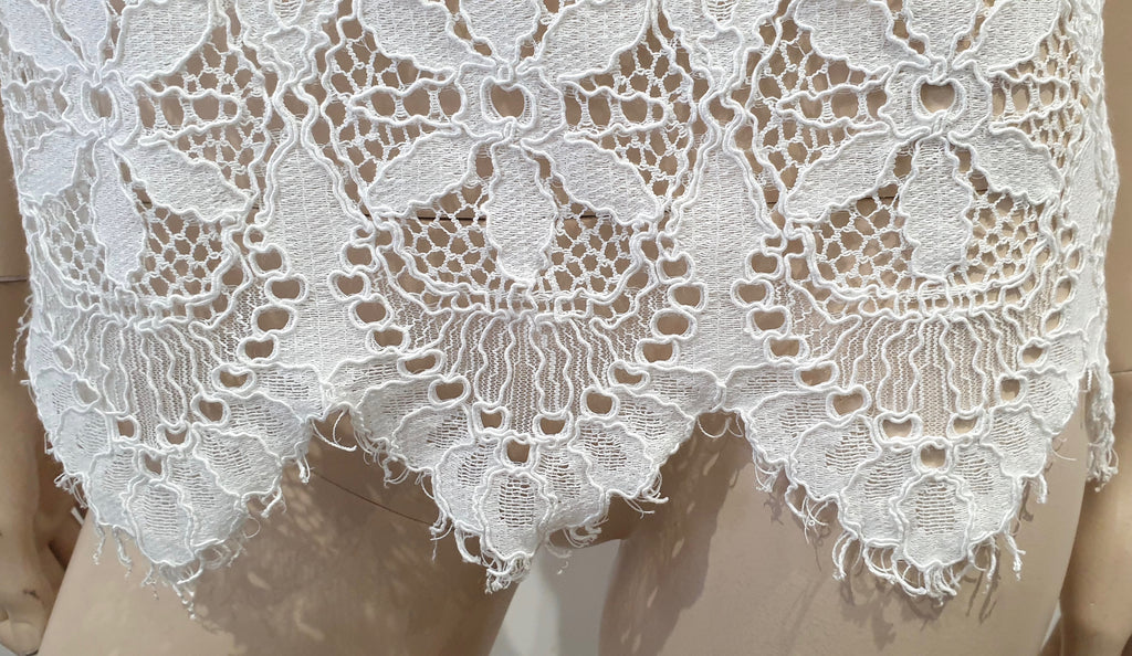 FRAME White Cotton Blend Round Neck Pleated Lace Sleeveless Tank Cami Vest Top S