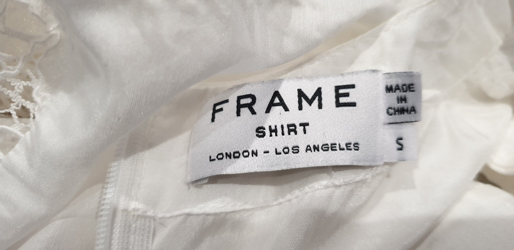 FRAME White Cotton Blend Round Neck Pleated Lace Sleeveless Tank Cami Vest Top S