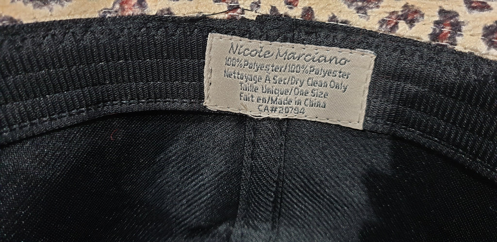 NICOLE MARCIANO Beige Brown & Black Leopard Animal Print Ribbon Trim Fedora Hat