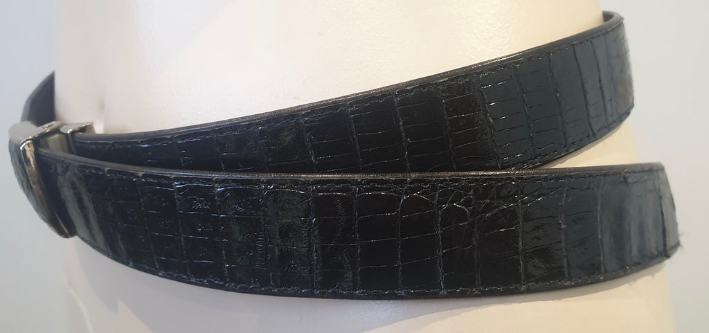 GENUINE CROCODILE SKIN Vintage Women's Black Slide Through Buckle Fastened Belt