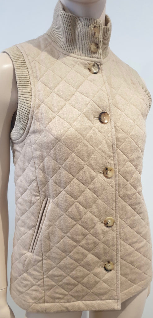 BROOKS BROTHERS Women's CAMEL HAIR Beige Quilted Gilet Waistcoat Jacket UK10