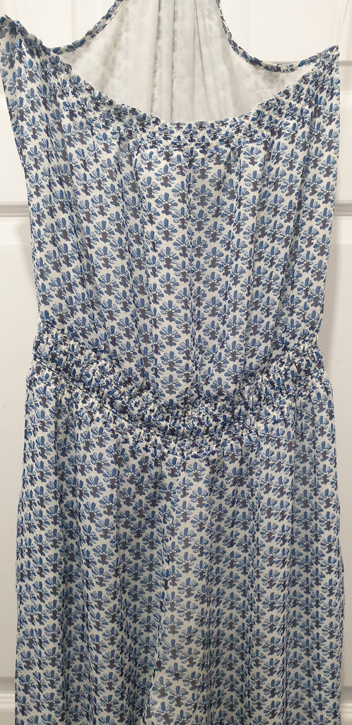 TORY BURCH Blue & White Silk Printed Halter Neck Elastic Waist Wide Leg Jumpsuit