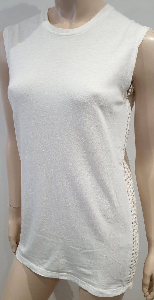 IRO Cream Textured Cotton KIA Perforated Rear Sleeveless Tank Vest T-Shirt Tee T