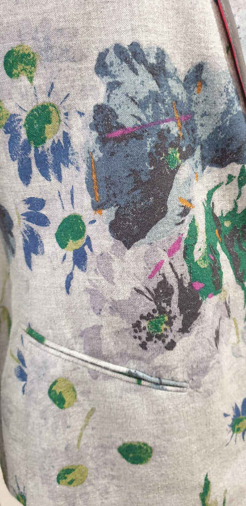 ELIZABETH & JAMES Heather Grey Cotton & Silk Trim Floral Print Blazer Jacket 10