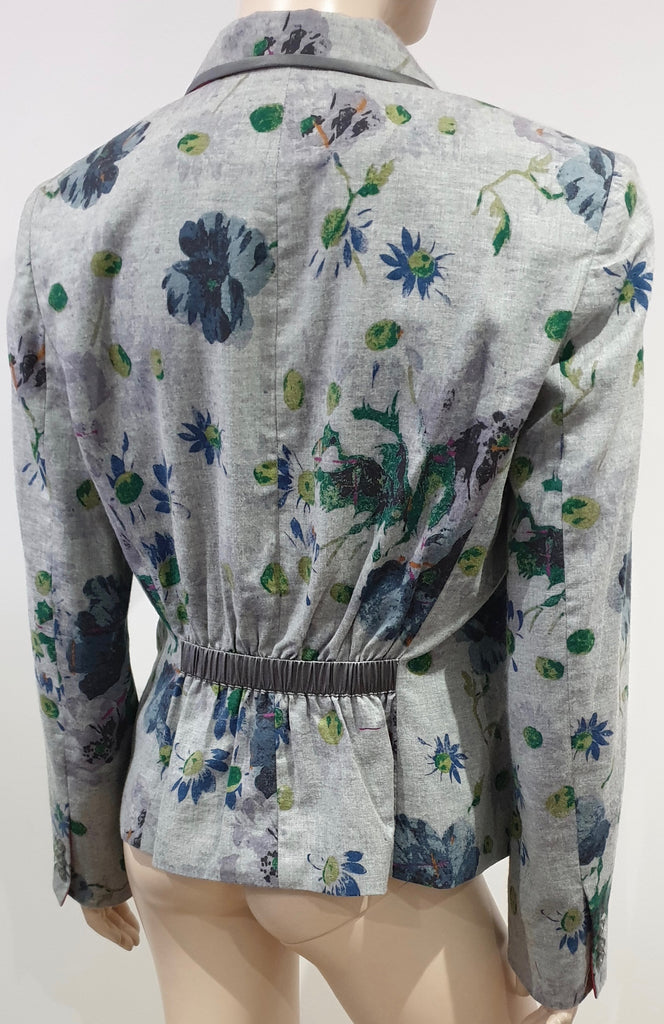 ELIZABETH & JAMES Heather Grey Cotton & Silk Trim Floral Print Blazer Jacket 10