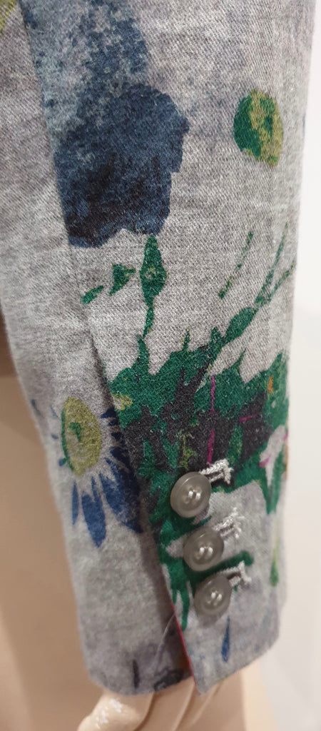 ELIZABETH & JAMES Heather Grey Cotton & Silk Trim Floral Print Blazer Jacket 10