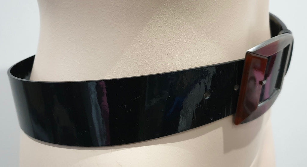 MARNI Made In Italy Women's Black Patent Leather Enamel Buckle Detail Belt Sz:75