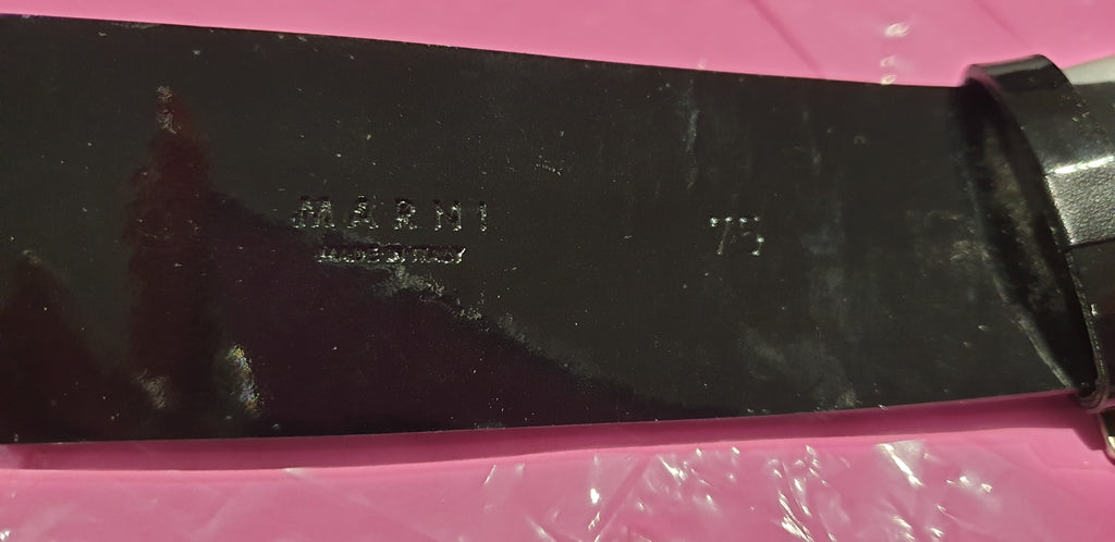 MARNI Made In Italy Women's Black Patent Leather Enamel Buckle Detail Belt Sz:75