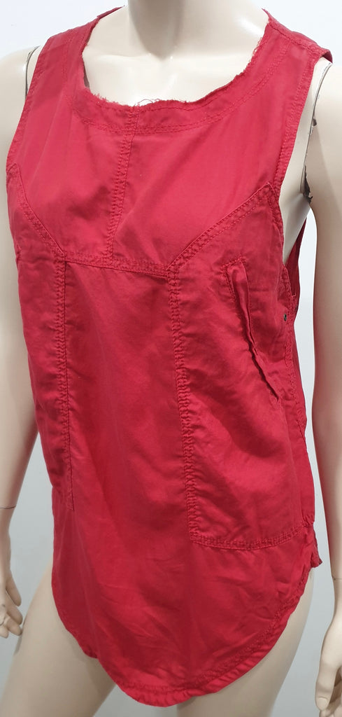 ISABEL MARANT ETOILE Red Cotton Silk Sleeveless Cargo Cami Vest Tank Top Sz: 2/S