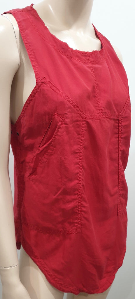 ISABEL MARANT ETOILE Red Cotton Silk Sleeveless Cargo Cami Vest Tank Top Sz: 2/S