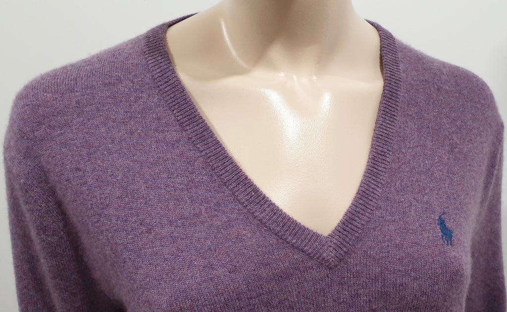 POLO RALPH LAUREN Lilac Purple 100% Cashmere V Neck Jumper Sweater Top M