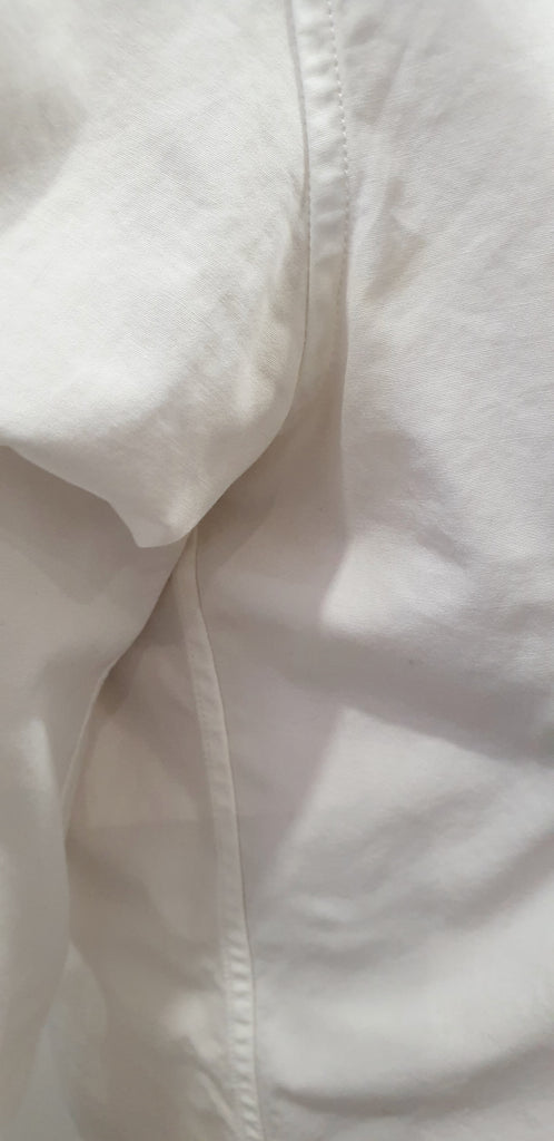 BALLY White & Beige Trim Cotton Collared Long Sleeve Formal Blouse Shirt Top 10