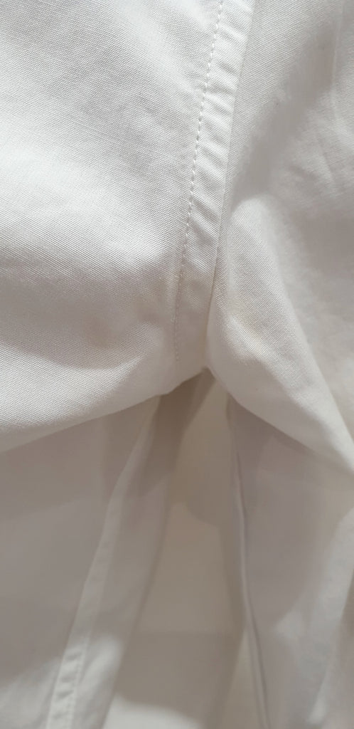 BALLY White & Beige Trim Cotton Collared Long Sleeve Formal Blouse Shirt Top 10