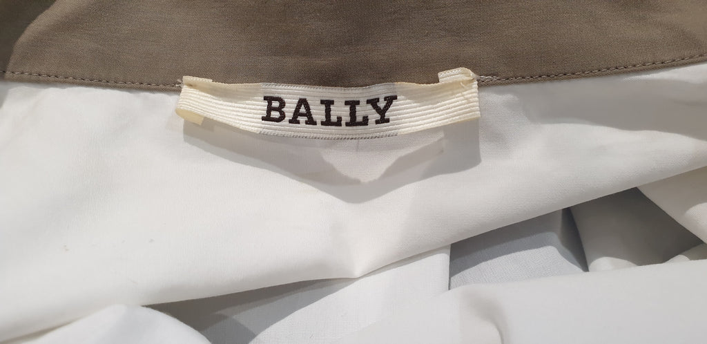 BALLY White & Beige Trim Cotton Collared Long Sleeve Formal Blouse Shirt Top 10
